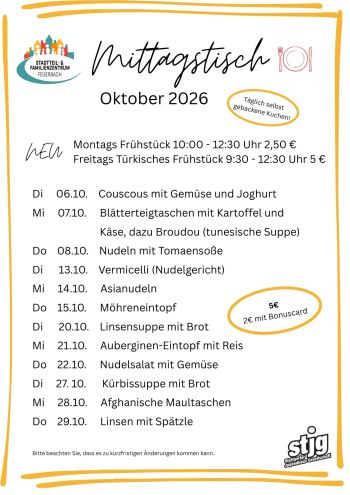 Die aktuelle Speisekarte für den laufenende Woche