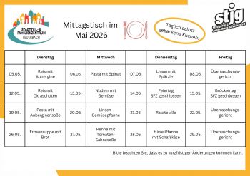 Die aktuelle Speisekarte für den laufenenden Monat