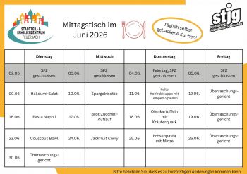 Die aktuelle Speisekarte für den laufenenden Monat