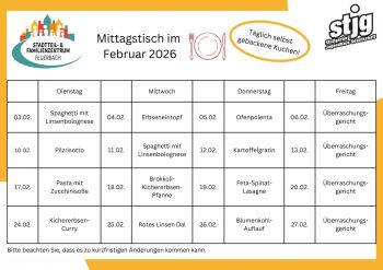 Die aktuelle Speisekarte für den laufenenden Monat