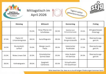 Die aktuelle Speisekarte für den laufenenden Monat